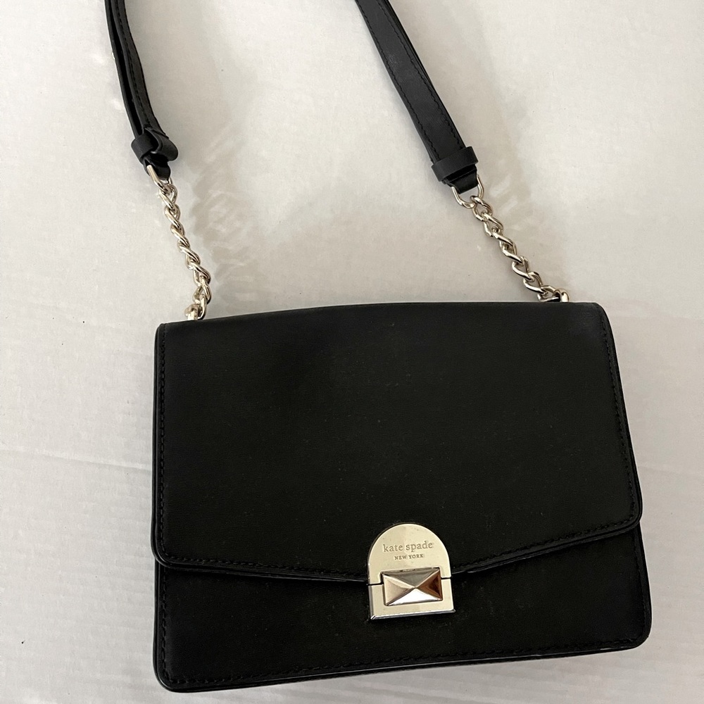 Kate Spade Black leather purse with gold clasp and chain